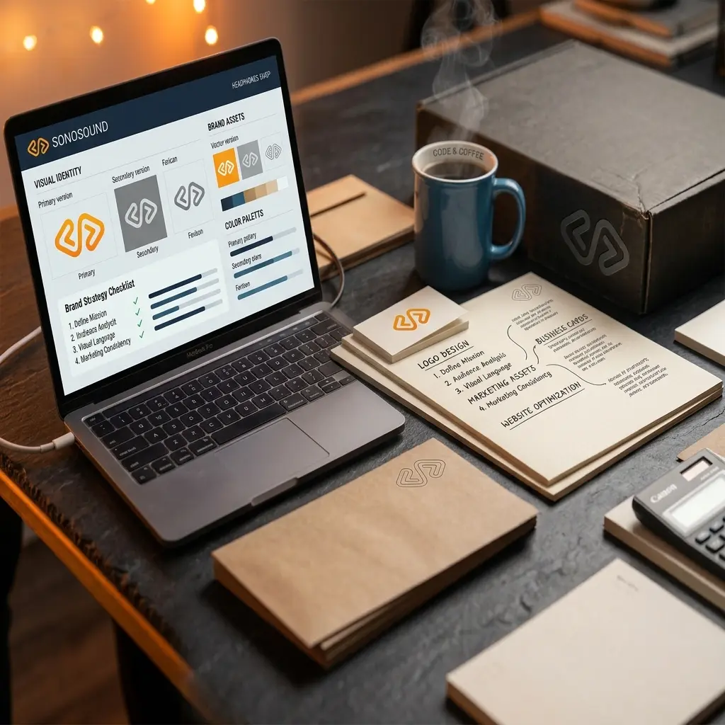 Hands placing printed brand identity collateral onto a table during a review
