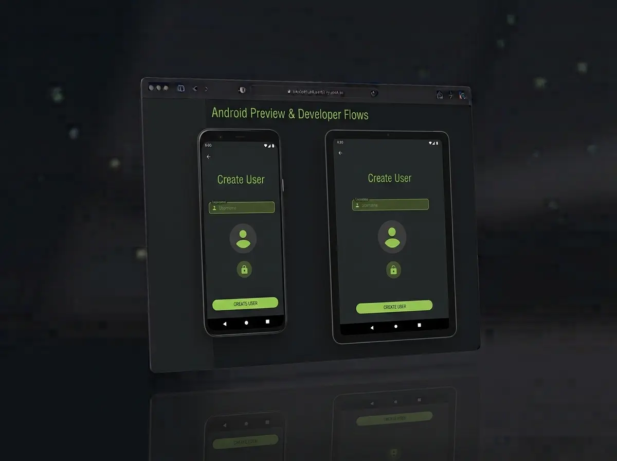 Cross-platform app mockup on a phone and tablet showing the same layout